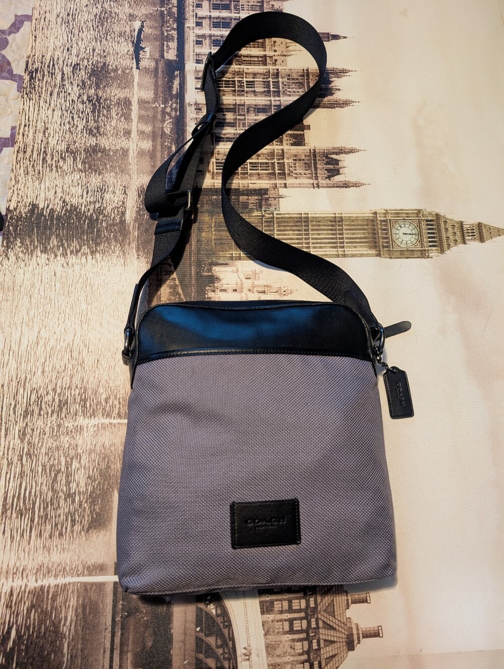 Coach Authentic Cross Body Nylon Leather #F37609 Grey Smooth Black Unisex Bag